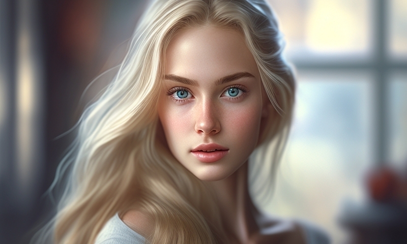 Blonde girl beautiful with blue eyes