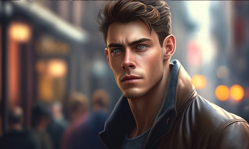 downtown, handsome, blue-eyed man