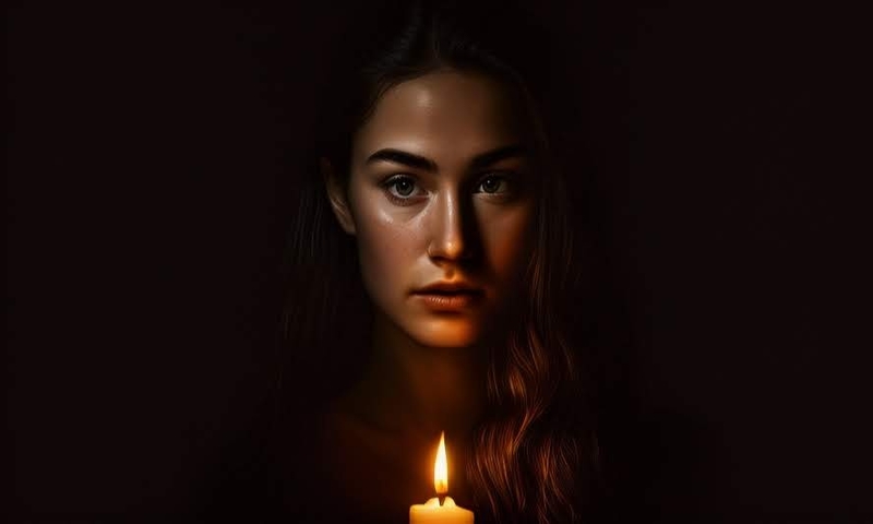 Beautiful woman in a dark room with a candle
