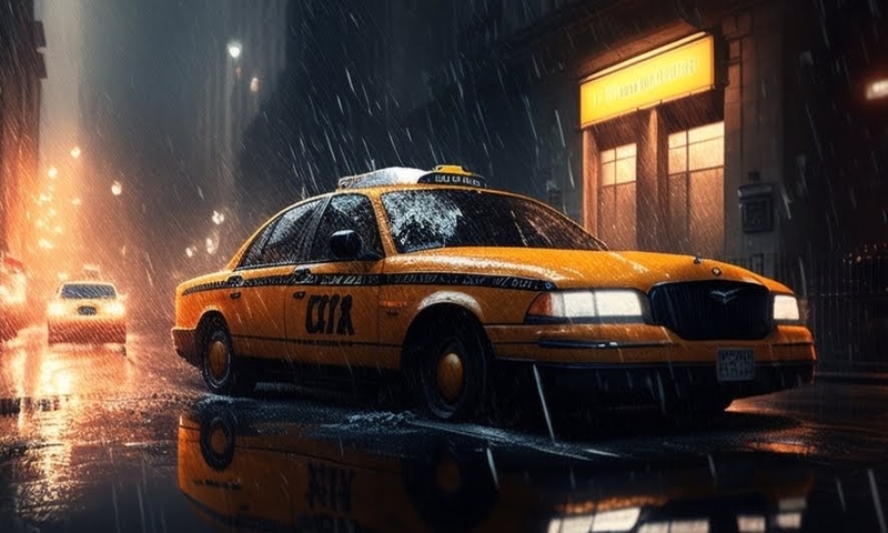 Night city rain taxi car