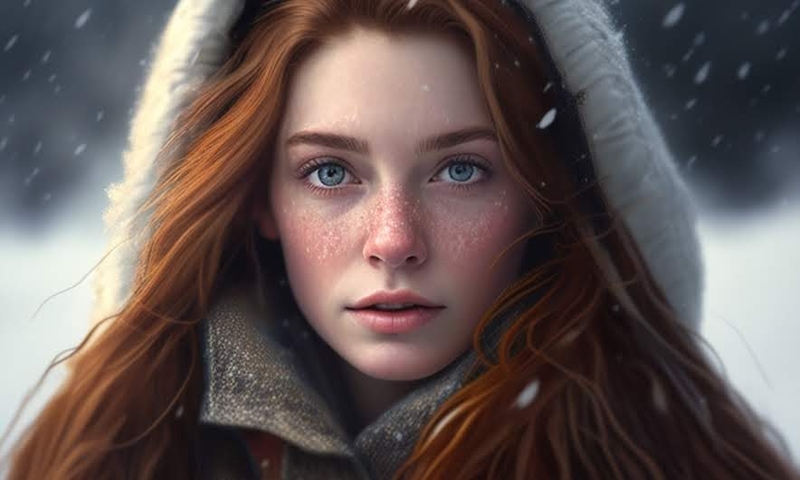 Beautiful girl in the winter outdoors in frost