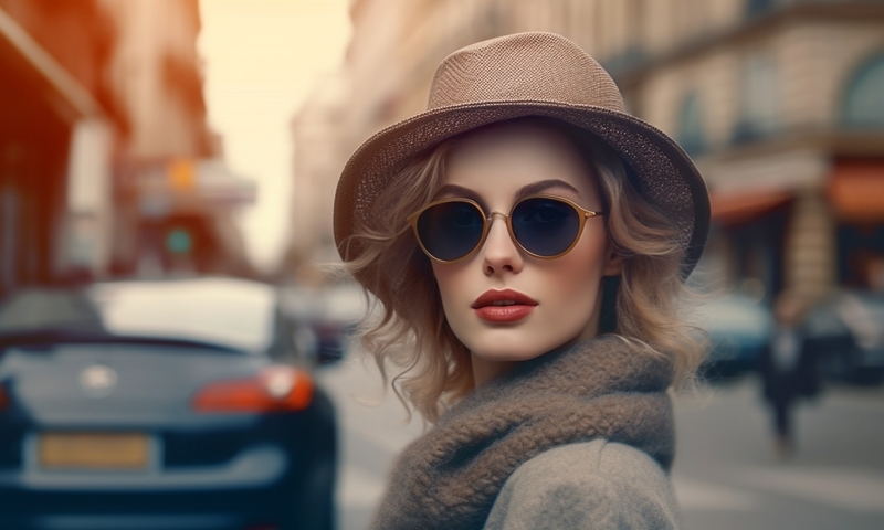 Beautiful woman with glasses and a hat