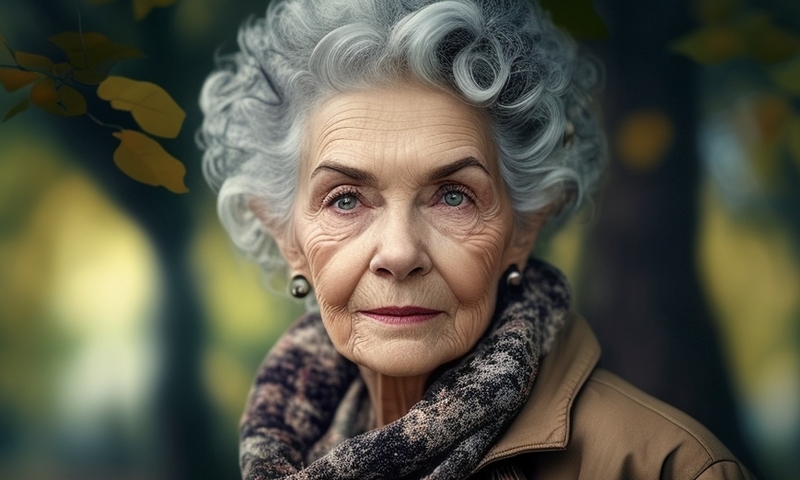 Gray-haired elderly woman